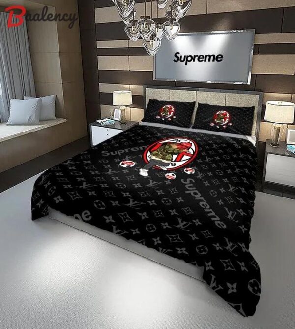 Louis vuitton supreme ac milan fc luxury brand bedding set for bedroom luxury bedspread duvet cover set with pillowcases home decoration Bedding Sets
