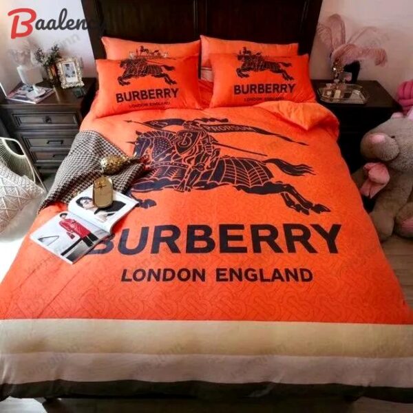 Burberry orange new bedding sets printed bedding sets quilt sets duvet cover luxury brand bedding decor bedroom sets best luxury bed sets gift thankgivings and christmas Bedding Sets