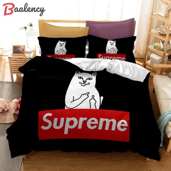 Funny supreme cat luxury brand bedding sets bedspread duvet cover set, bedroom decor , thanksgiving decorations for home best luxury bed sets gift thankgivings and christmas Bedding Sets