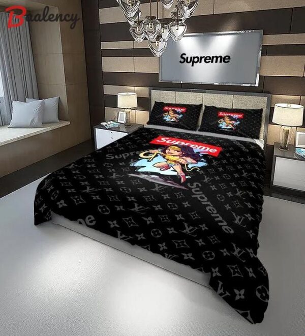 Louis vuitton supreme wonder woman luxury brand bedding set for bedroom luxury bedspread duvet cover set with pillowcases home decoration Bedding Sets