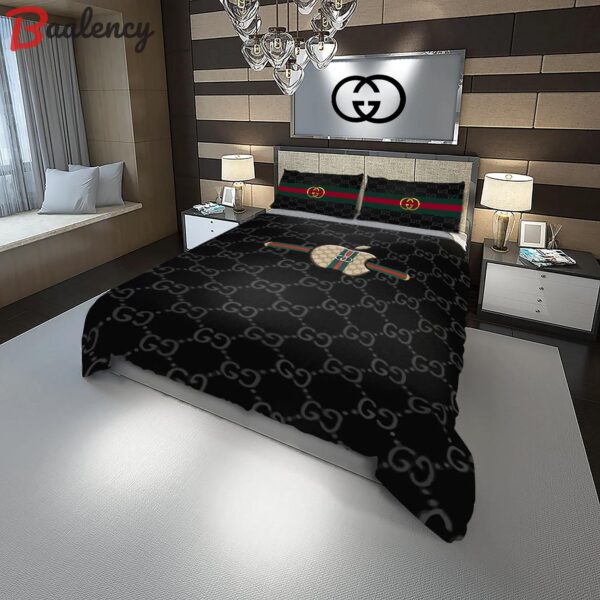 Gucci apple fashion logo luxury brand premium bedding sets, bedroom decor , thanksgiving decorations for home Bedding Sets