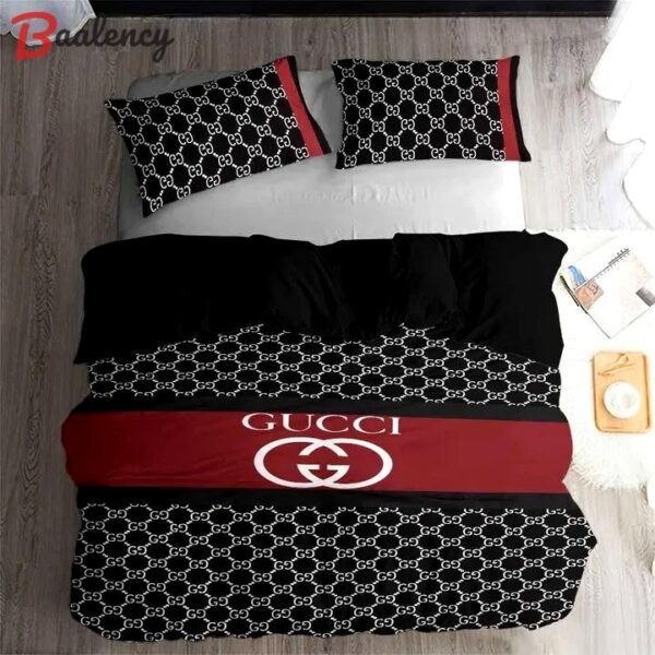 Gucci black dots logo 3d printed bedding sets quilt sets duvet cover luxury brand bedding decor bedroom sets best luxury bed sets gift thankgivings and christmas Bedding Sets
