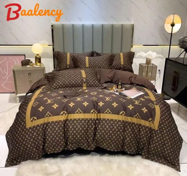 Louis vuitton lv luxury brand bedding sets bedspread duvet cover set, bedroom decor , thanksgiving decorations for home best luxury bed sets gift thankgivings and christmas Bedding Sets