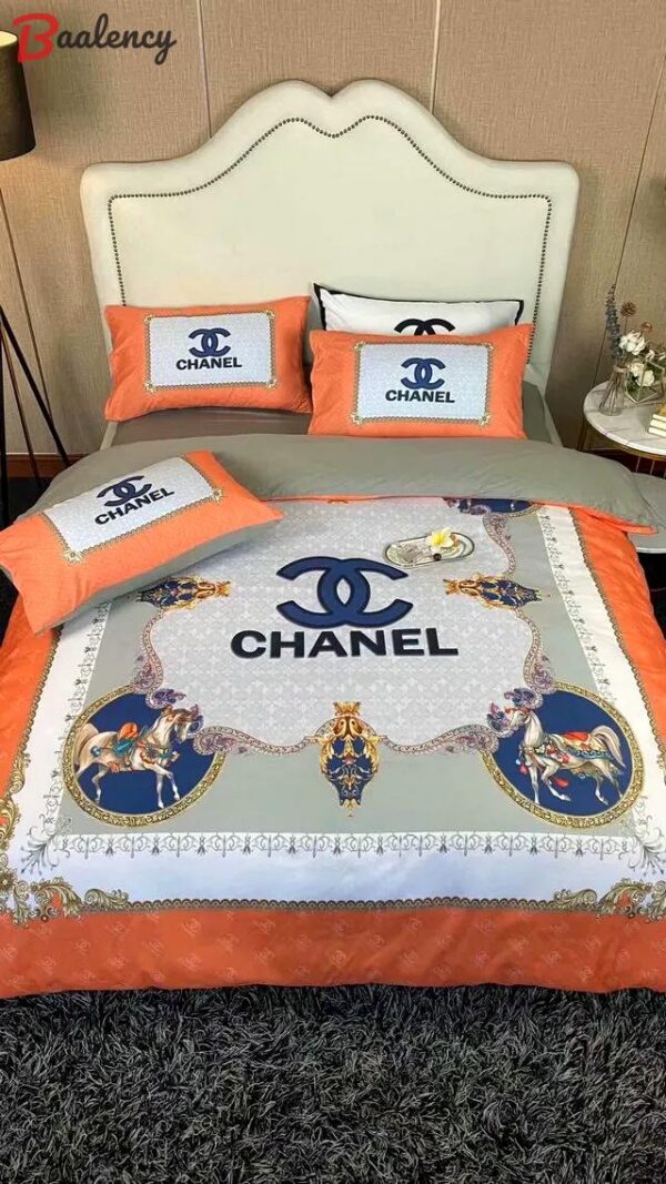 Chanel logo noble printed bedding sets quilt sets duvet cover luxury brand bedding decor bedroom sets best luxury bed sets gift thankgivings and christmas Bedding Sets