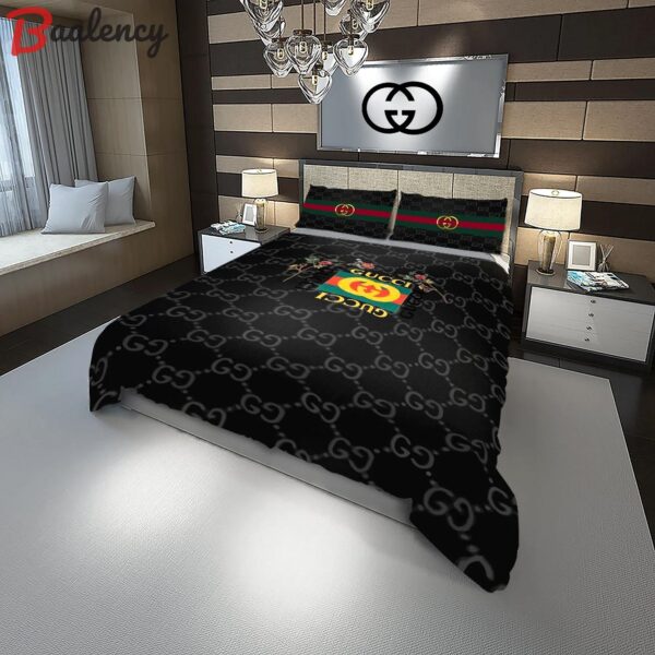 Gucci flowers fashion logo luxury brand premium bedding sets, bedroom decor , thanksgiving decorations for home Bedding Sets