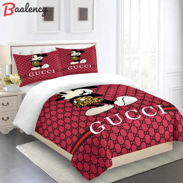 Gucci fashion logo & mickey red limited luxury brand bedding set home decorations 27 Bedding Sets