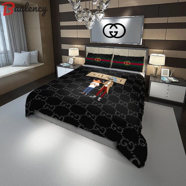 Gucci rick and morty fashion logo luxury brand premium bedding sets, bedroom decor , thanksgiving decorations for home Bedding Sets