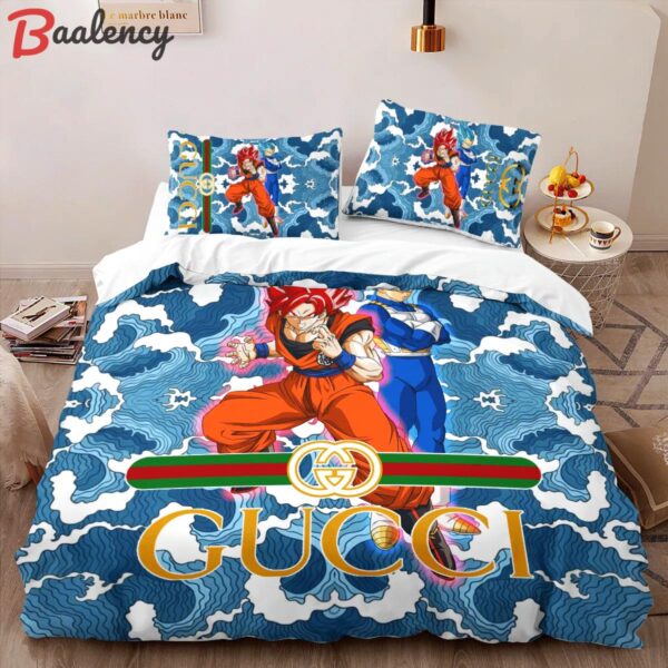 Gucci songoku vegeta luxury brand high-end bedding sets, bedroom decor , thanksgiving decorations for home best luxury bed sets gift thankgivings and christmas Bedding Sets
