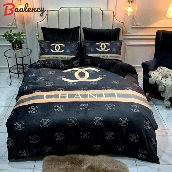 Chanel italian luxury brand inspired custom 3d bedding sets duvet cover bedlinen bed set best luxury bed sets gift thankgivings and christmas Bedding Sets