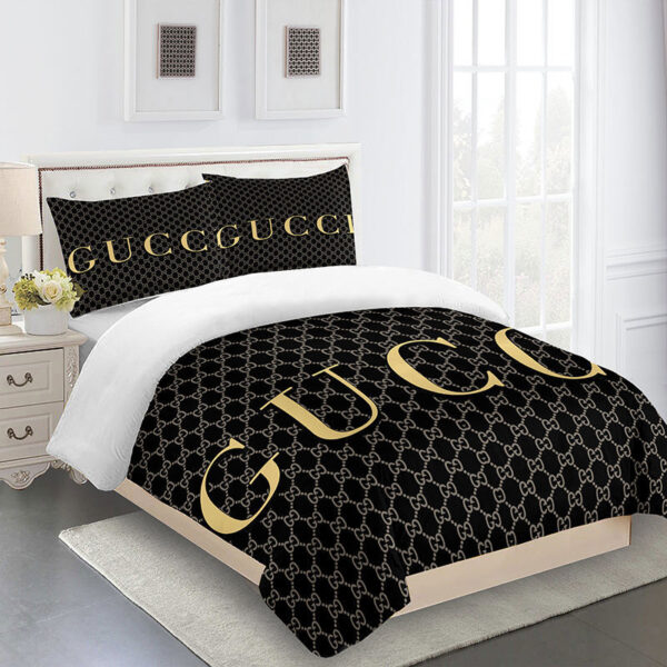 Gucci bedding set black grey gold luxury bed sheets Bedding Sets