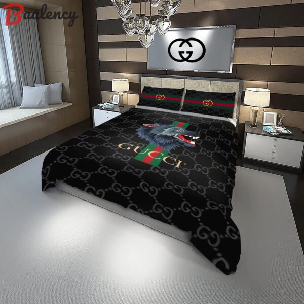 Gucci wolf fashion logo luxury brand premium bedding sets, bedroom decor , thanksgiving decorations for home Bedding Sets